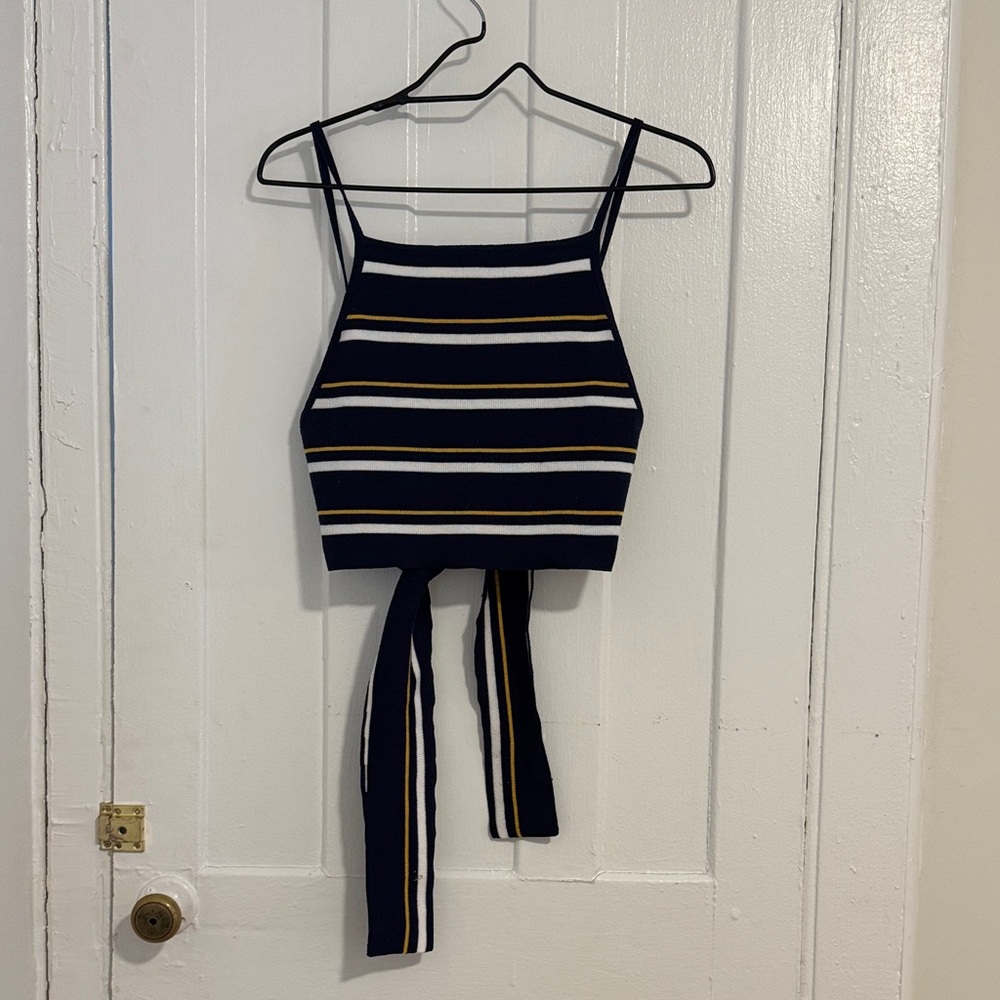 La Hearts Navy and White Striped Crop Top